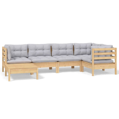 6-tlg. Garten-Lounge-Set mit Grauen Kissen Kiefer Massivholz