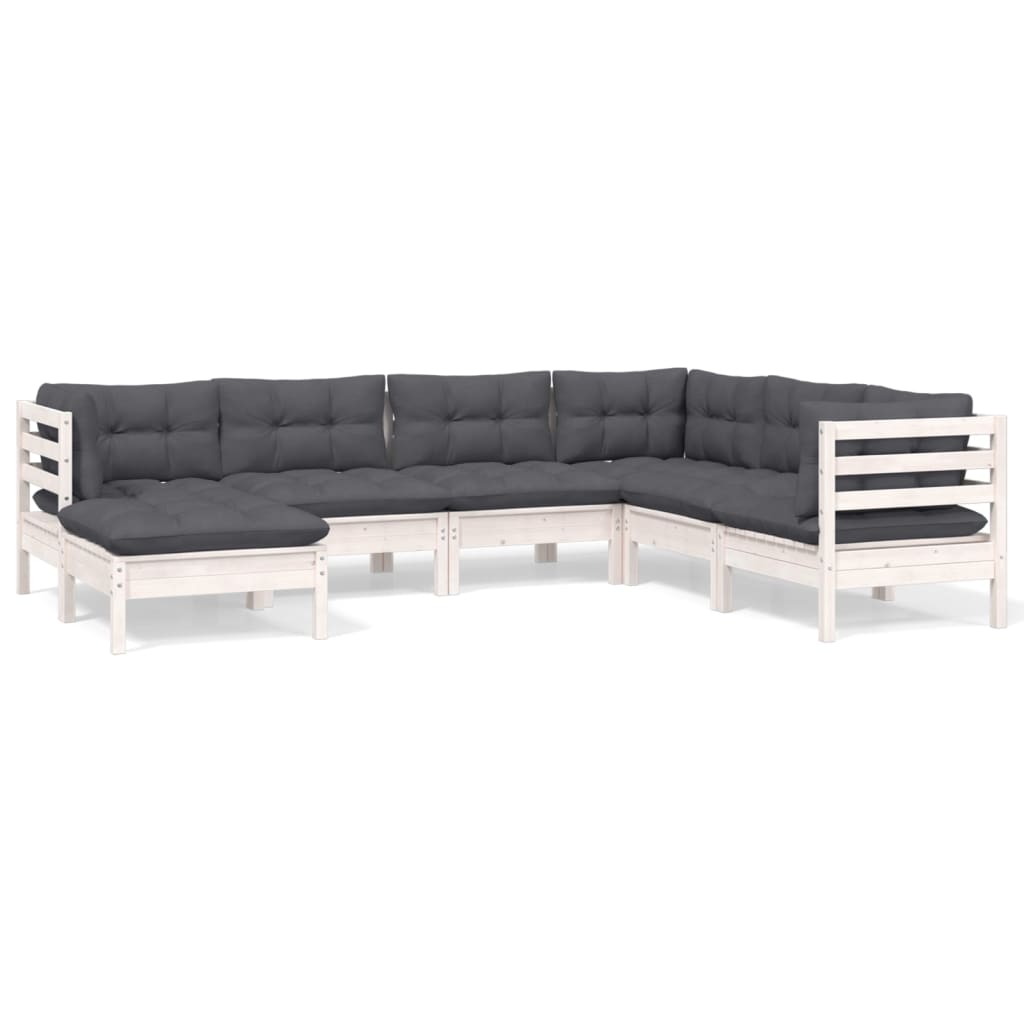 7-tlg. Garten-Lounge-Set mit Kissen Weiß Kiefer Massivholz