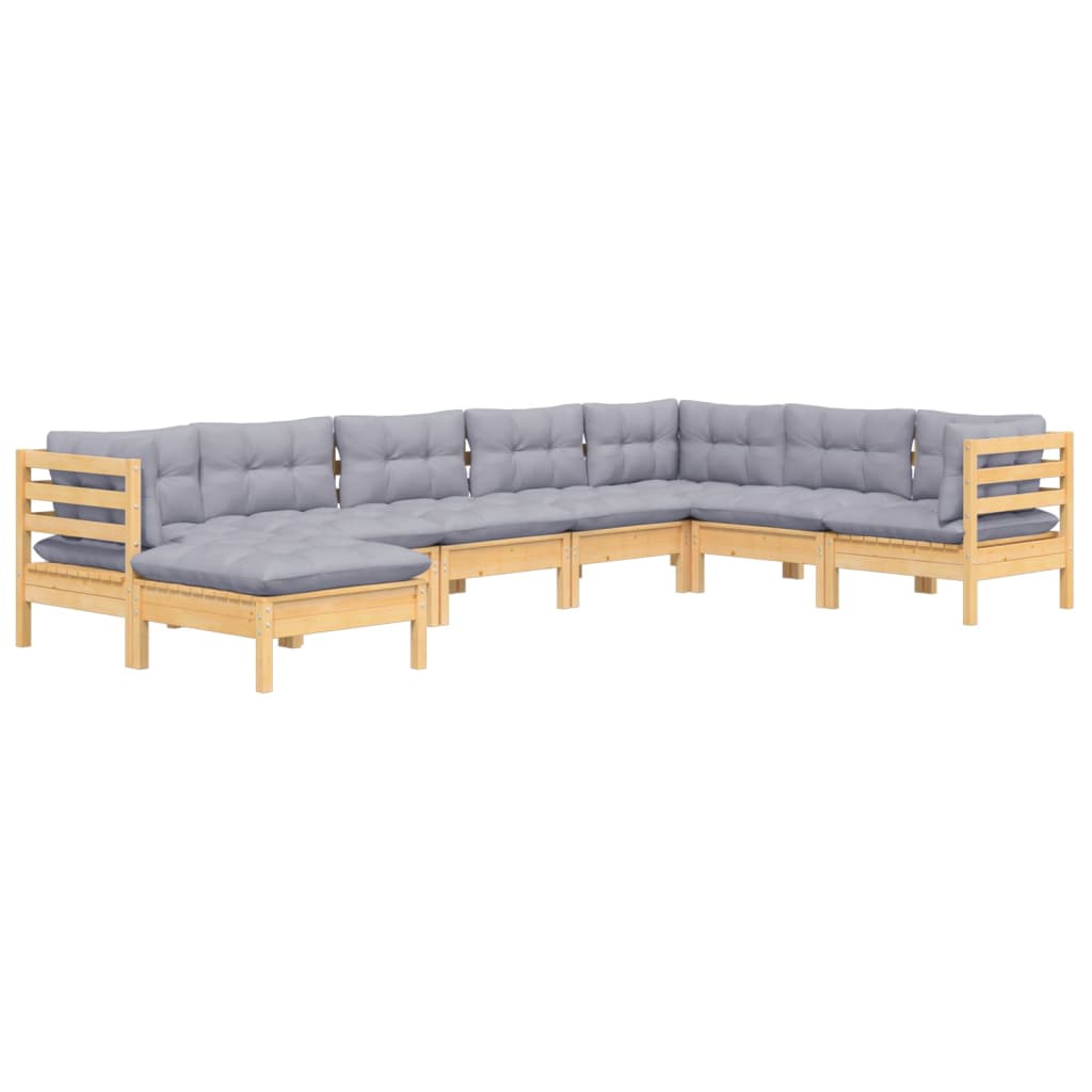8-tlg. Garten-Lounge-Set mit Grauen Kissen Kiefer Massivholz
