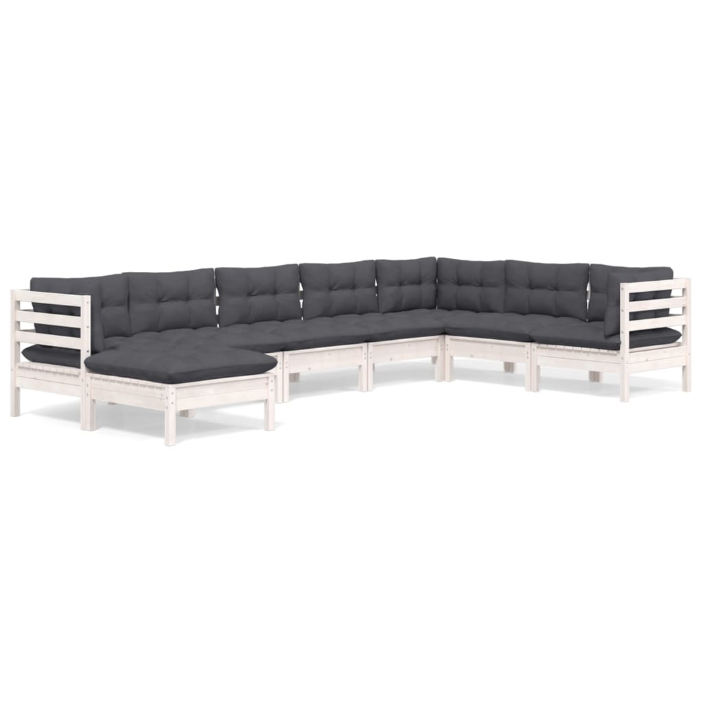 8-tlg. Garten-Lounge-Set mit Kissen Weiß Kiefer Massivholz