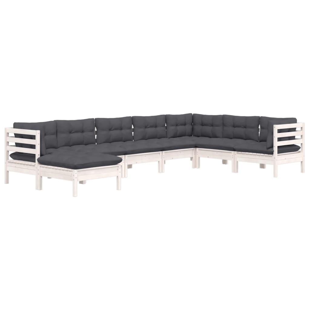 8-tlg. Garten-Lounge-Set mit Kissen Weiß Kiefer Massivholz