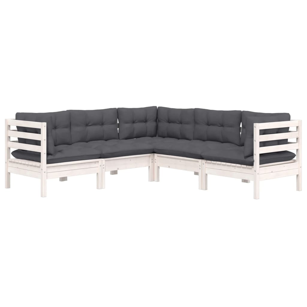 5-tlg. Garten-Lounge-Set mit Kissen Weiß Kiefer Massivholz