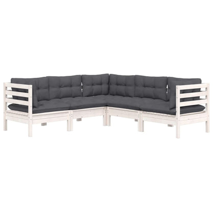 5-tlg. Garten-Lounge-Set mit Kissen Weiß Kiefer Massivholz