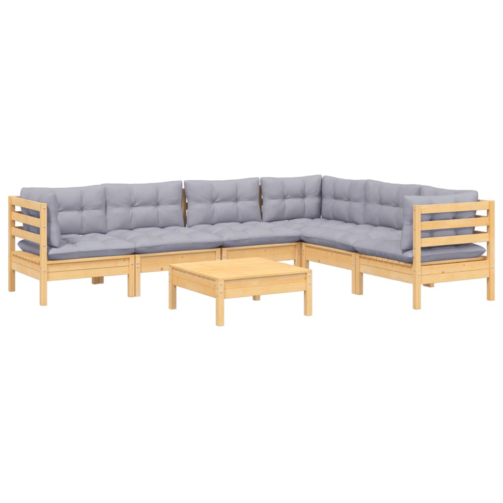 7-tlg. Garten-Lounge-Set mit Grauen Kissen Kiefer Massivholz