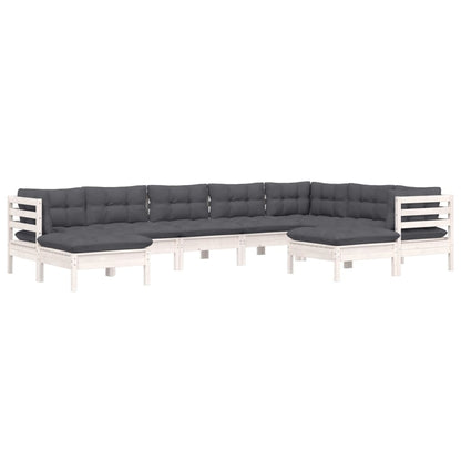 9-tlg. Garten-Lounge-Set mit Kissen Weiß Kiefer Massivholz