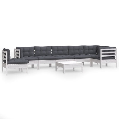 9-tlg. Garten-Lounge-Set mit Kissen Weiß Kiefer Massivholz