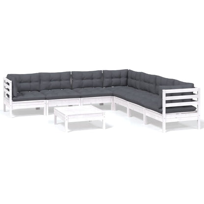 8-tlg. Garten-Lounge-Set mit Kissen Weiß Kiefer Massivholz