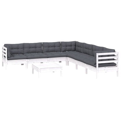 8-tlg. Garten-Lounge-Set mit Kissen Weiß Kiefer Massivholz