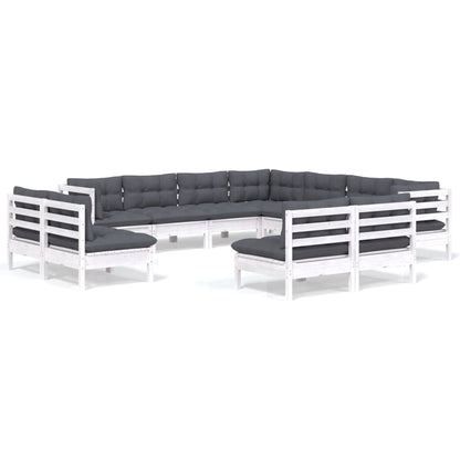 11-tlg. Garten-Lounge-Set mit Kissen Weiß Massivholz Kiefer