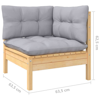 12-tlg. Garten-Lounge-Set mit Grauen Kissen Massivholz Kiefer