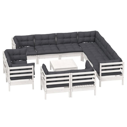 12-tlg. Garten-Lounge-Set mit Kissen Weiß Massivholz Kiefer
