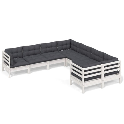8-tlg. Garten-Lounge-Set mit Kissen Weiß Massivholz Kiefer