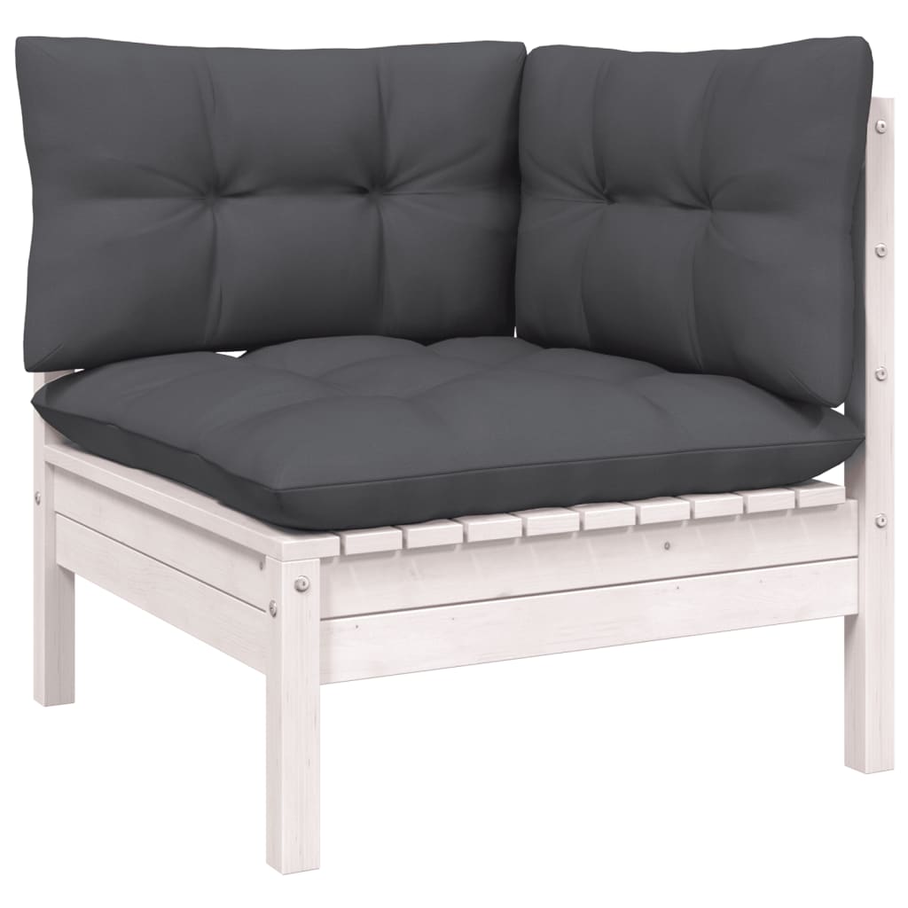 9-tlg. Garten-Lounge-Set mit Kissen Weiß Kiefernholz