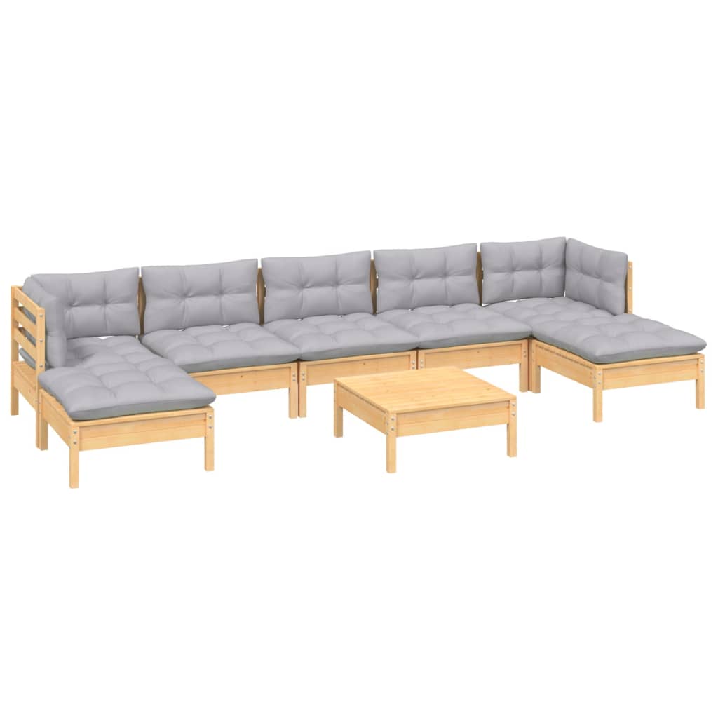 8-tlg. Garten-Lounge-Set mit Grauen Kissen Kiefernholz
