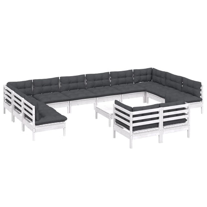 13-tlg. Garten-Lounge-Set mit Kissen Weiß Kiefernholz