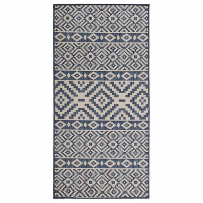 Outdoor-Teppich Flachgewebe 100x200 cm Blau Gestreift