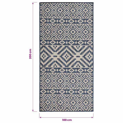 Outdoor-Teppich Flachgewebe 100x200 cm Blau Gestreift