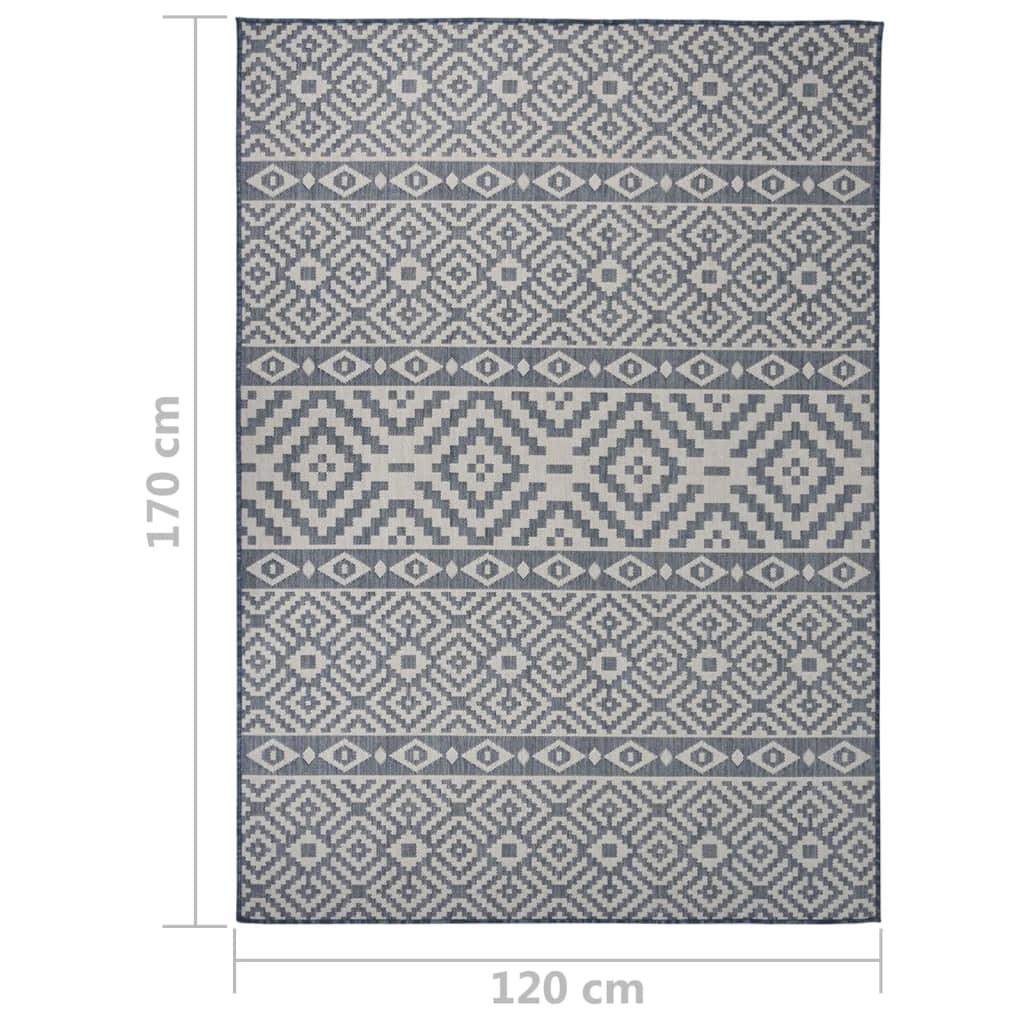 Outdoor-Teppich Flachgewebe 120x170 cm Blau Gestreift