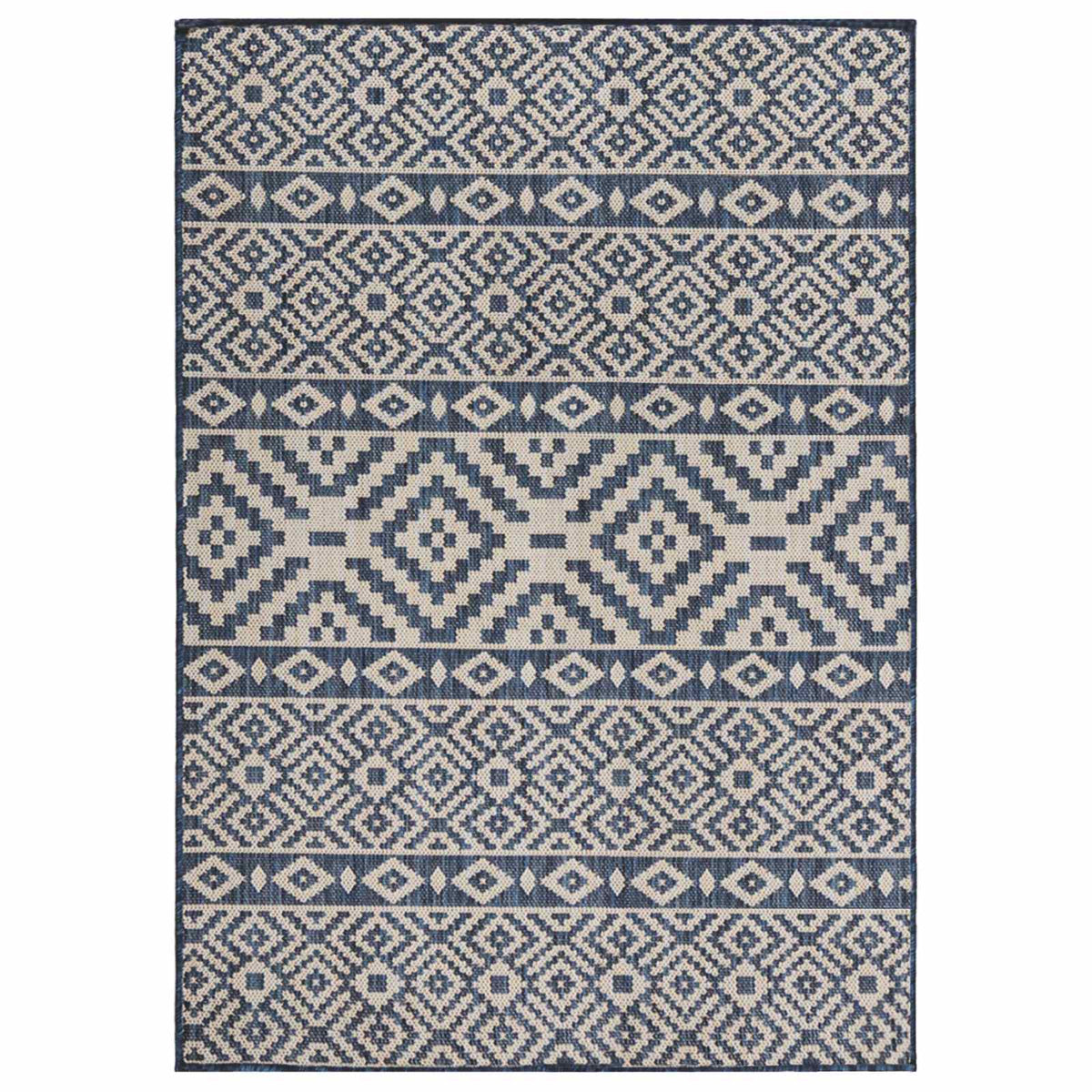 Outdoor-Teppich Flachgewebe 140x200 cm Blau Gestreift