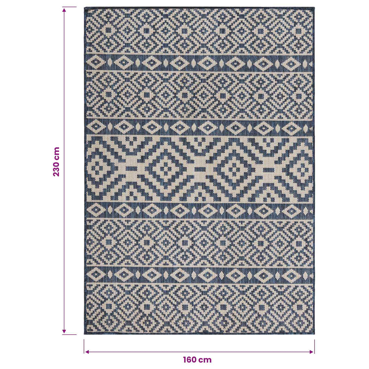 Outdoor-Teppich Flachgewebe 160x230 cm Blau Gestreift