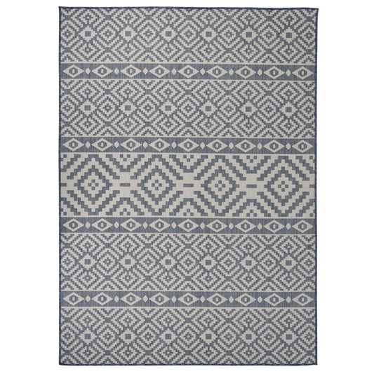 Outdoor-Teppich Flachgewebe 200x280 cm Blau Gestreift