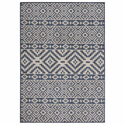 Outdoor-Teppich Flachgewebe 200x280 cm Blau Gestreift