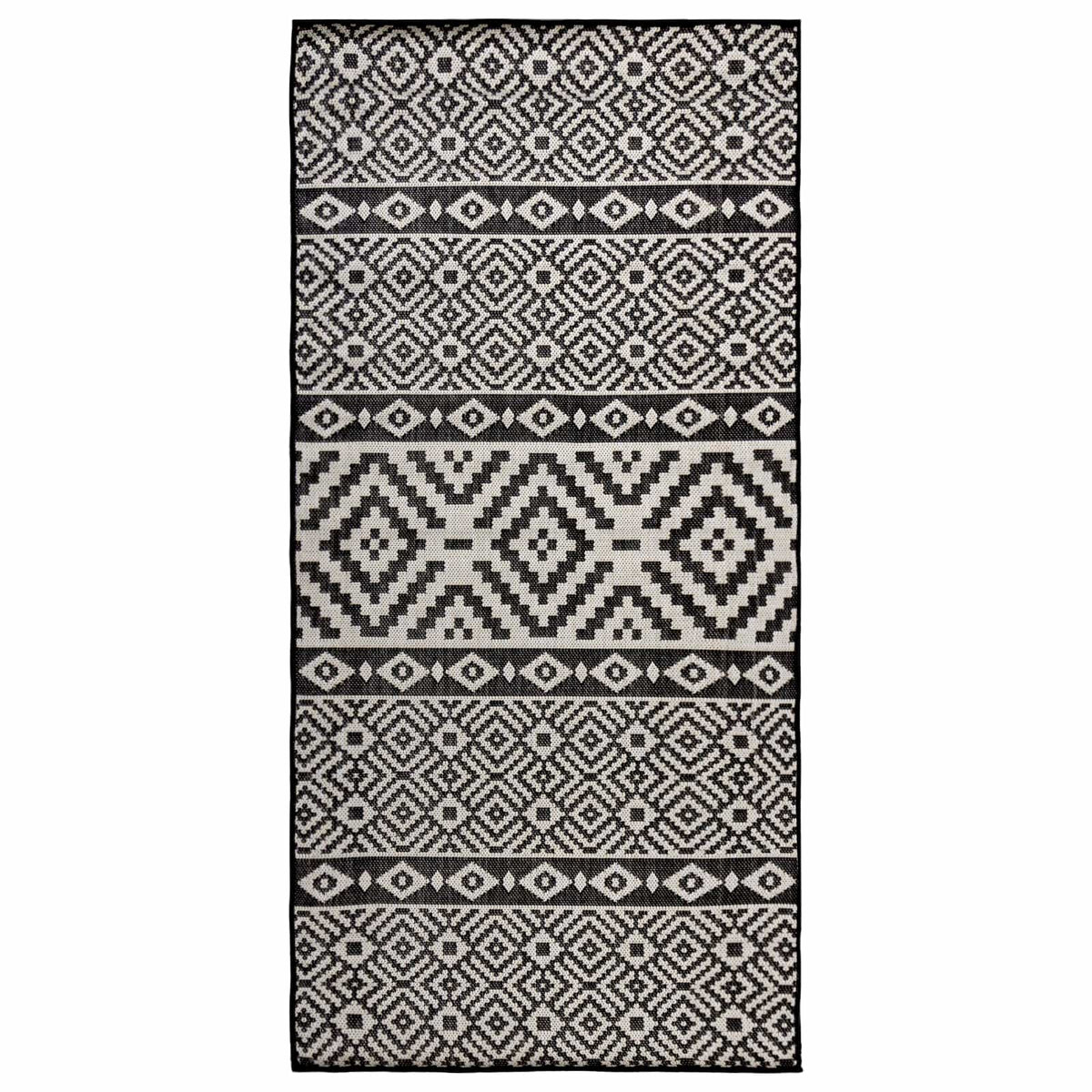 Outdoor-Teppich Flachgewebe 100x200 cm Schwarz Gestreift