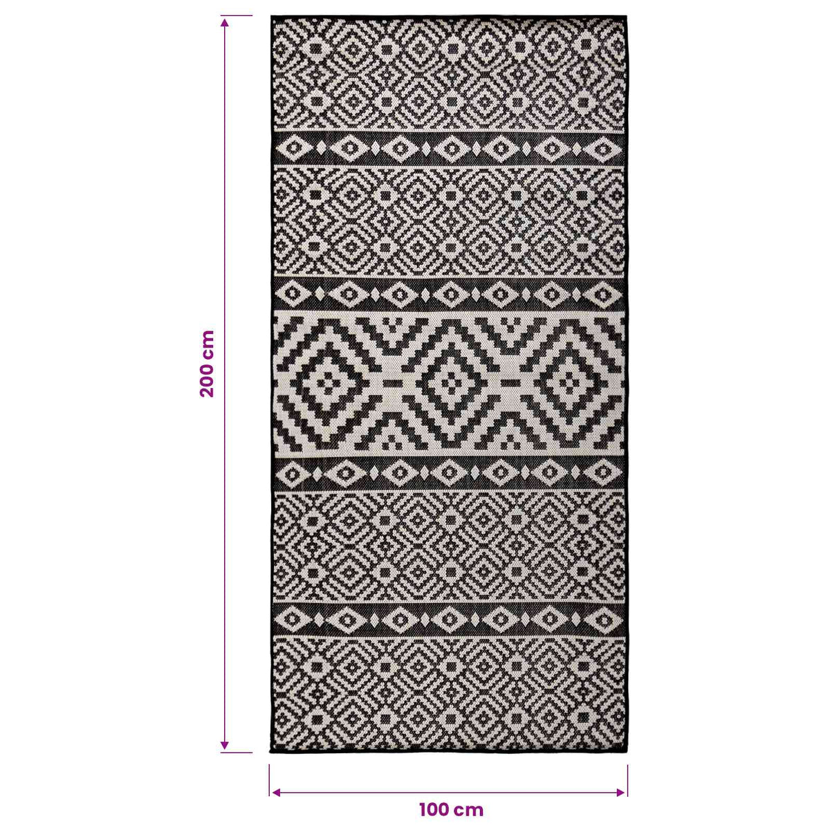Outdoor-Teppich Flachgewebe 100x200 cm Schwarz Gestreift