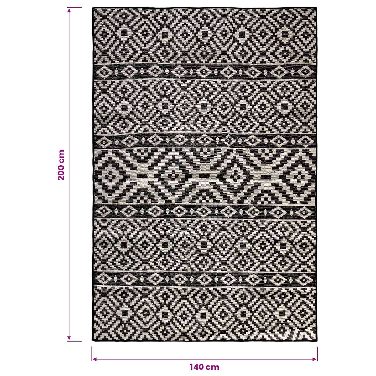 Outdoor-Teppich Flachgewebe 140x200 cm Schwarz Gestreift