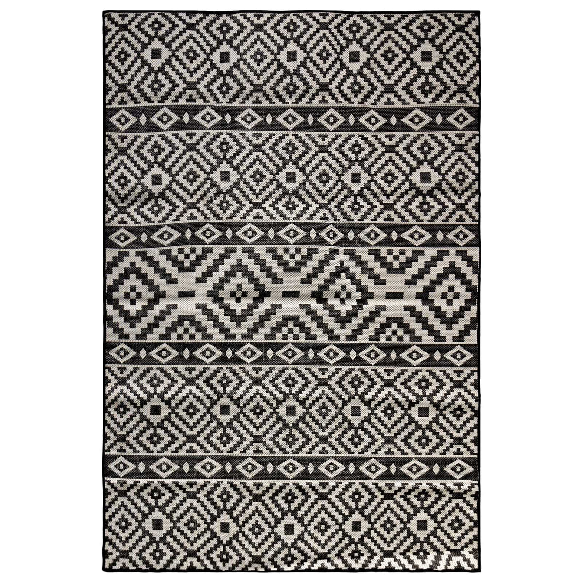 Outdoor-Teppich Flachgewebe 160x230 cm Schwarz Gestreift