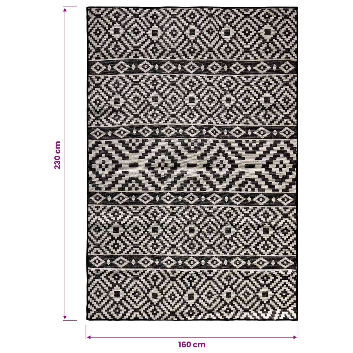 Outdoor-Teppich Flachgewebe 160x230 cm Schwarz Gestreift