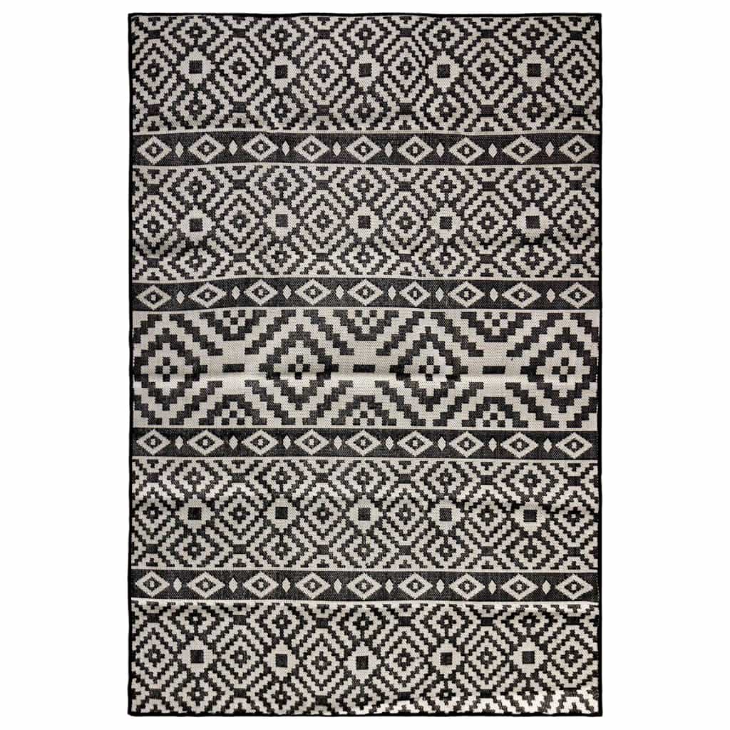 Outdoor-Teppich Flachgewebe 200x280 cm Schwarz Gestreift