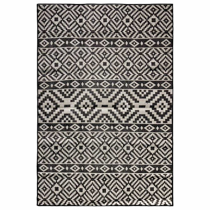 Outdoor-Teppich Flachgewebe 200x280 cm Schwarz Gestreift