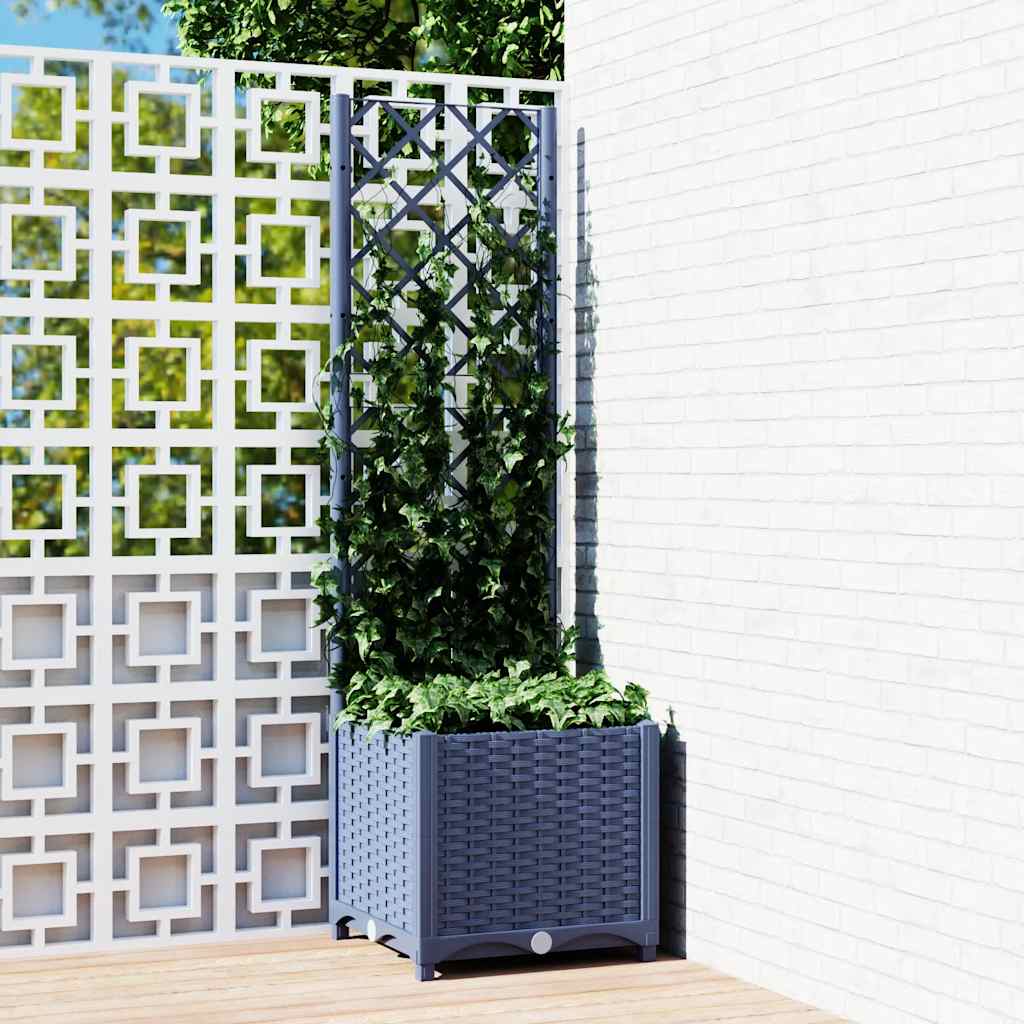 Garten-Pflanzgefäß mit Spalier Blaugrau 40 x 40 x 136 cm PP