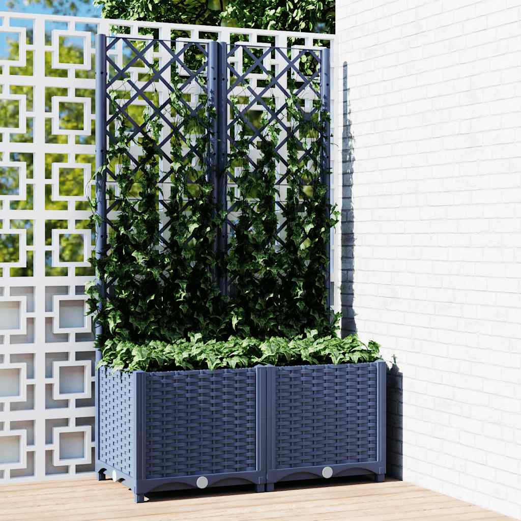 Garten-Pflanzgefäß mit Spalier Blaugrau 80 x 40 x 136 cm PP