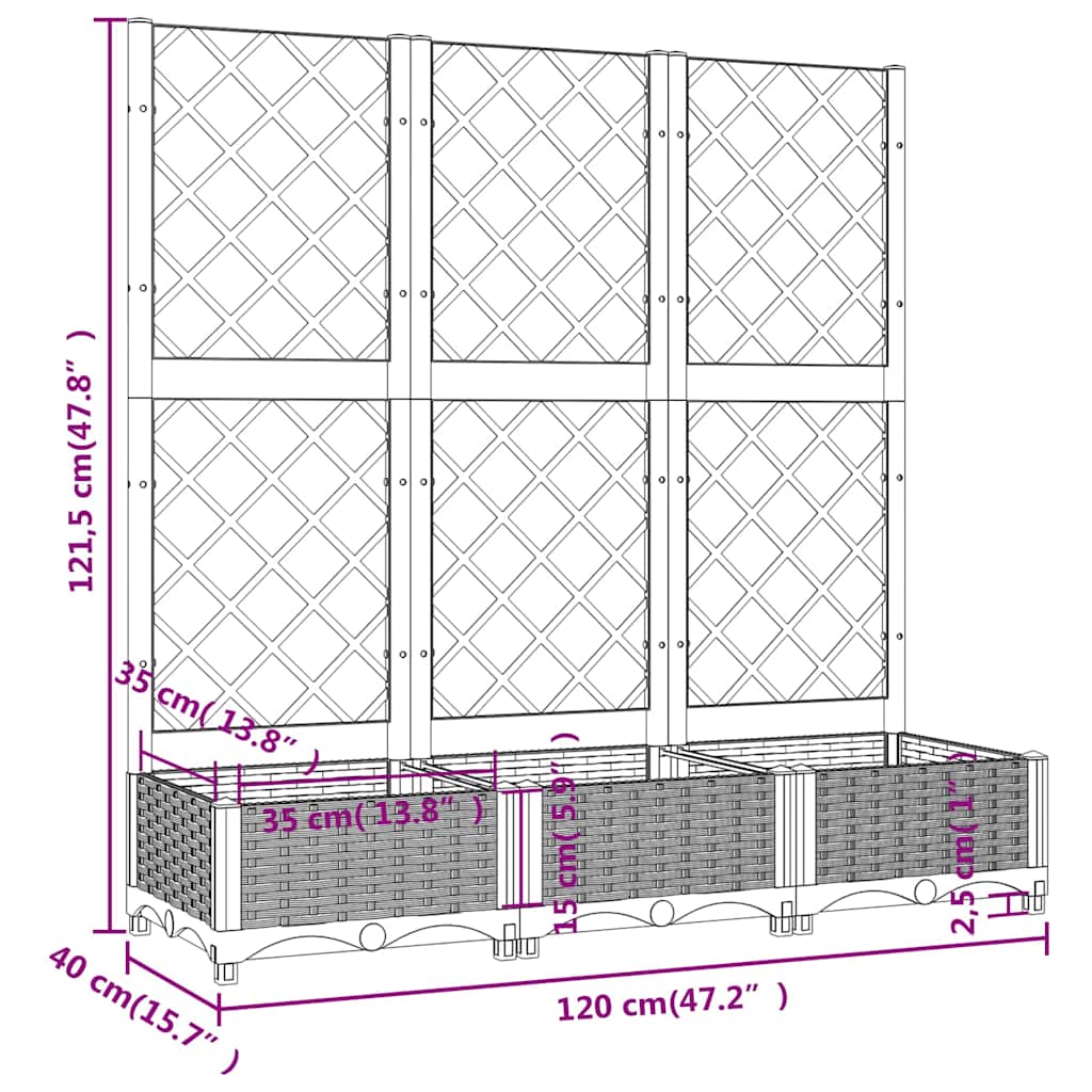 Garten-Pflanzgefäß mit Spalier Braun 120 x 40 x 121,5 cm PP