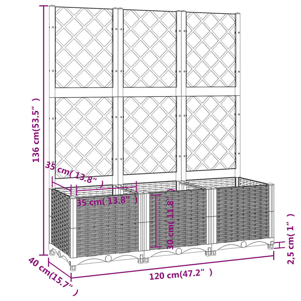 Garten-Pflanzgefäß mit Spalier Braun 120 x 40 x 136 cm PP