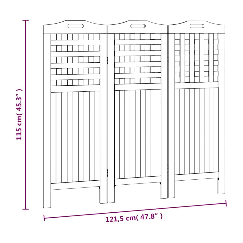 3-tlg. Paravent 121,5x2x115 cm Massivholz Akazie