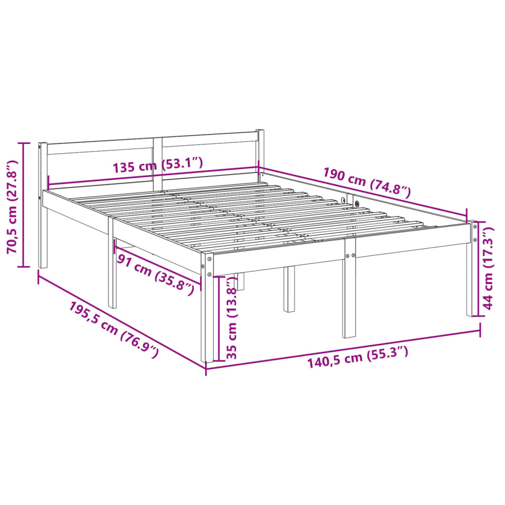 Lit senior blanc 135x190 cm en pin massif