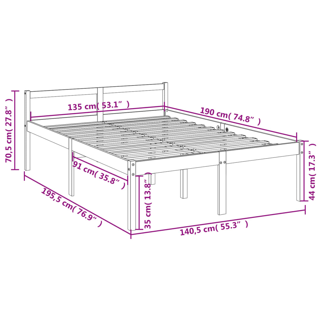 Seniorenbett Grau 135x190 cm Massivholz Kiefer