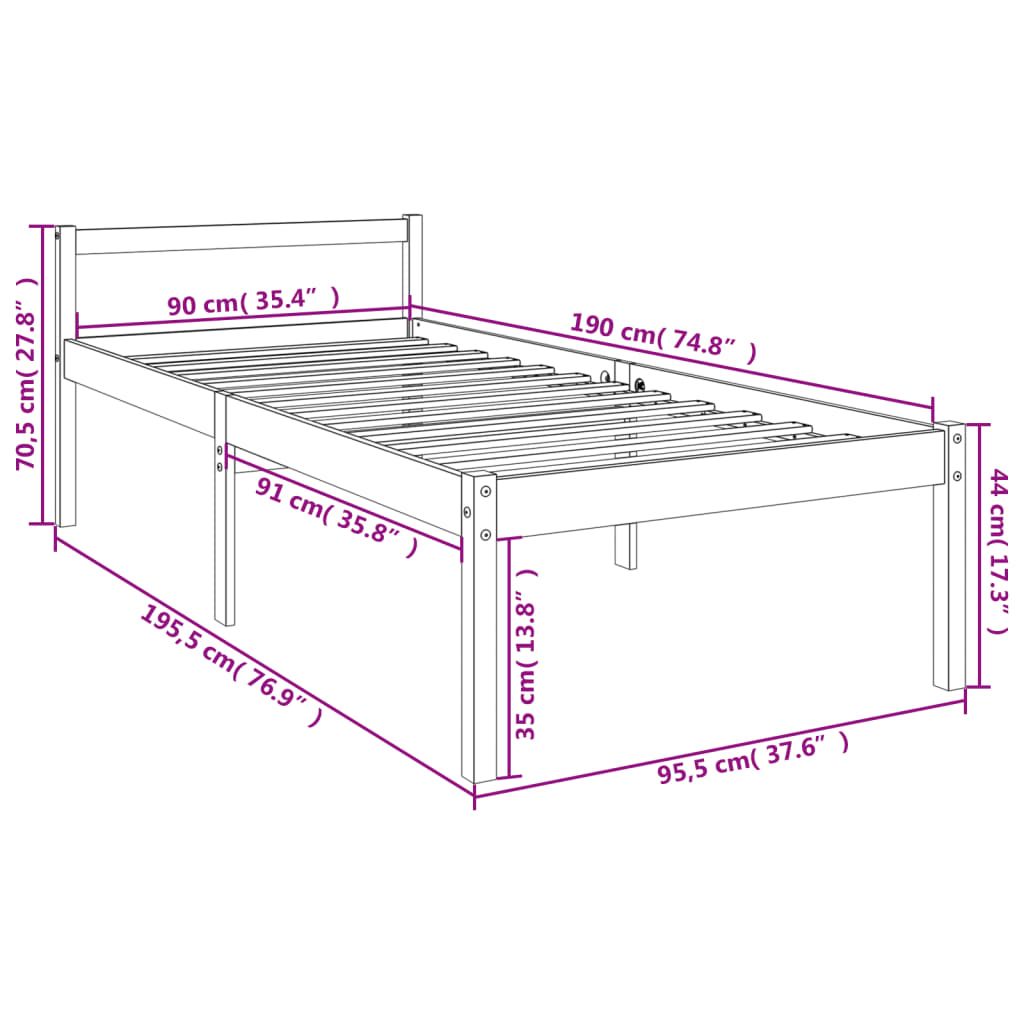 Seniorenbett 100x200 cm Massivholz Kiefer