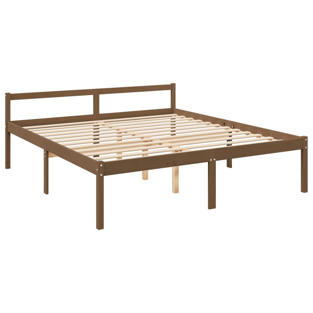 Lit senior marron miel 200x200 cm bois de pin massif