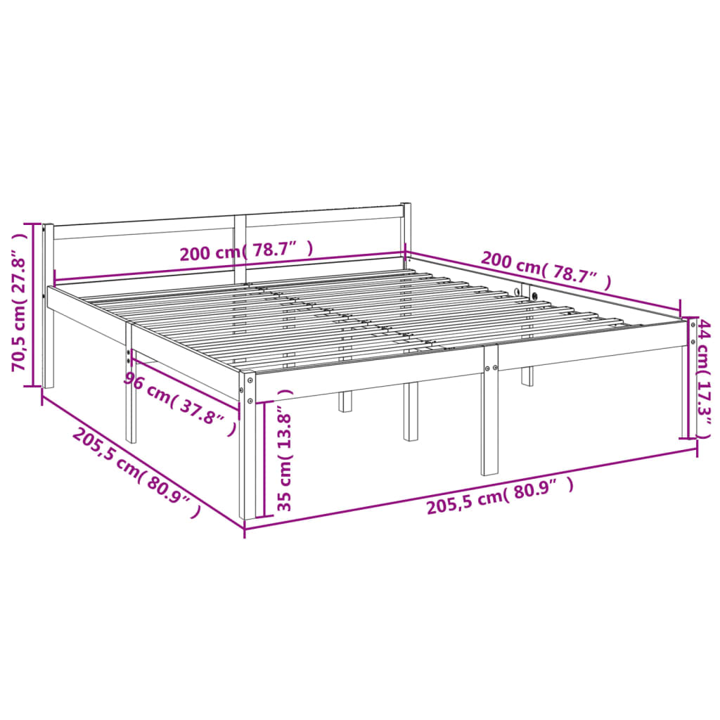 Lit senior marron miel 200x200 cm bois de pin massif