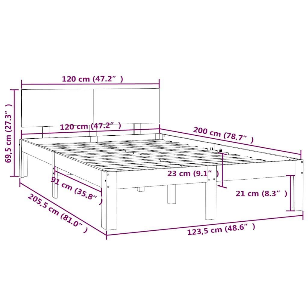 Massivholzbett ohne Matratze Weiß 120x200 cm Kiefernholz