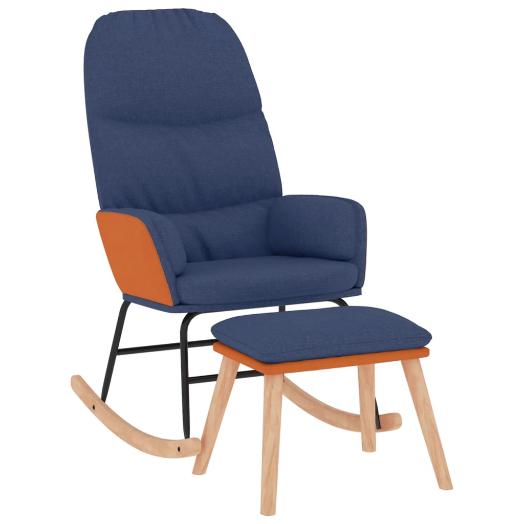 Chaise à bascule avec tabouret en tissu bleu