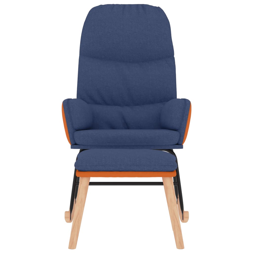 Chaise à bascule avec tabouret en tissu bleu