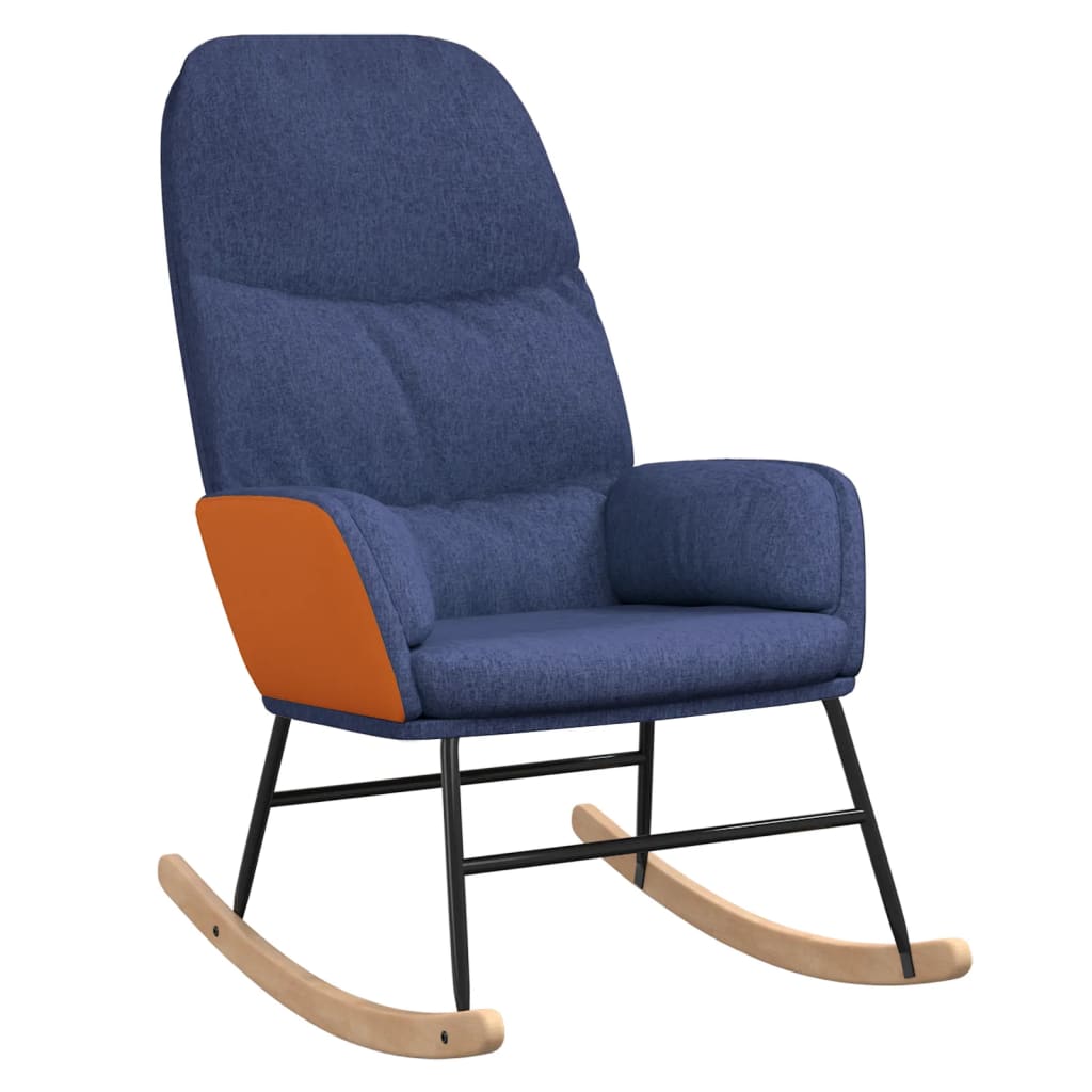 Chaise à bascule avec tabouret en tissu bleu