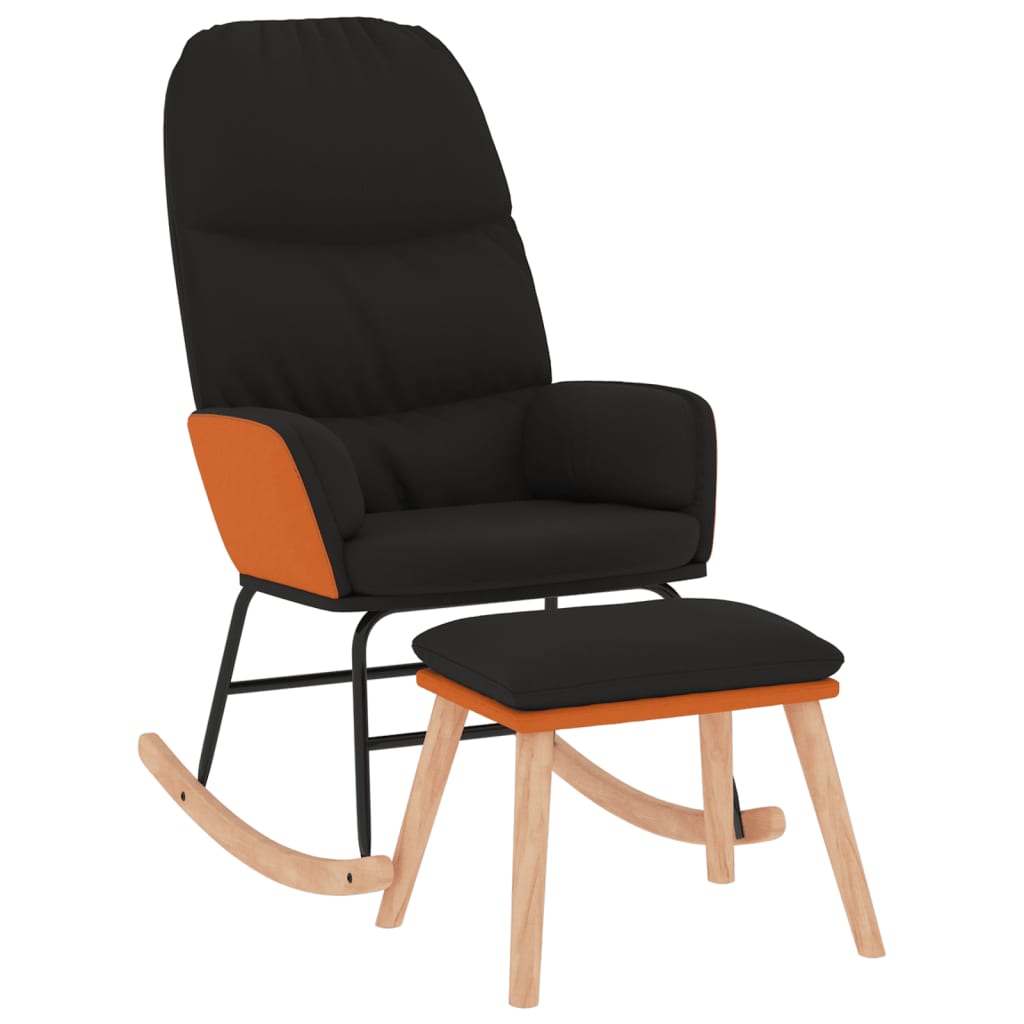 Chaise à bascule avec tabouret en tissu noir