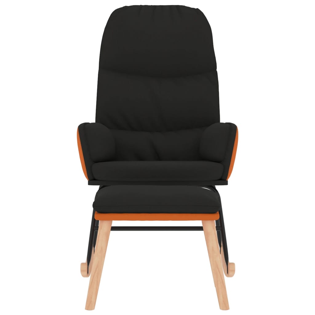 Chaise à bascule avec tabouret en tissu noir