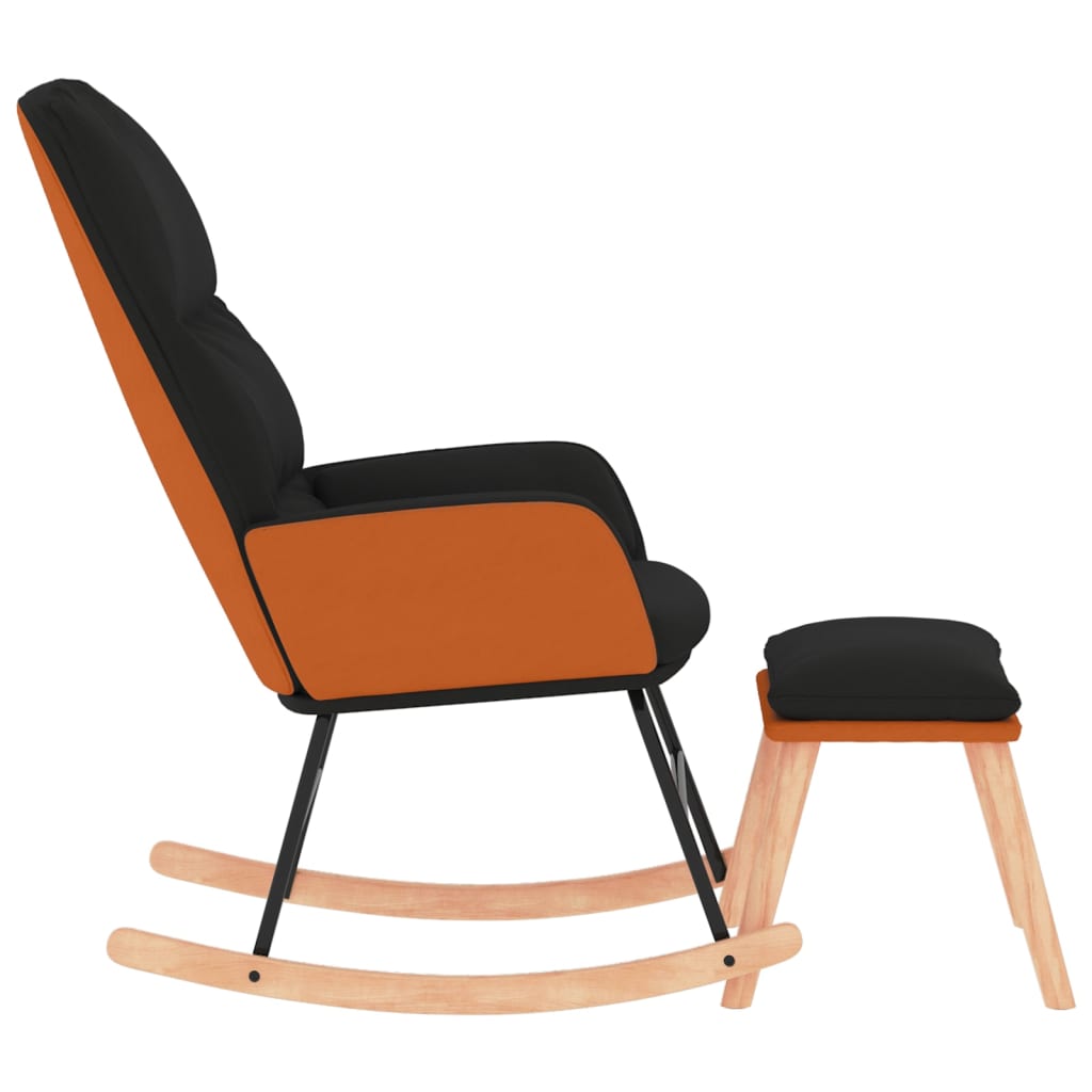 Chaise à bascule avec tabouret en tissu noir